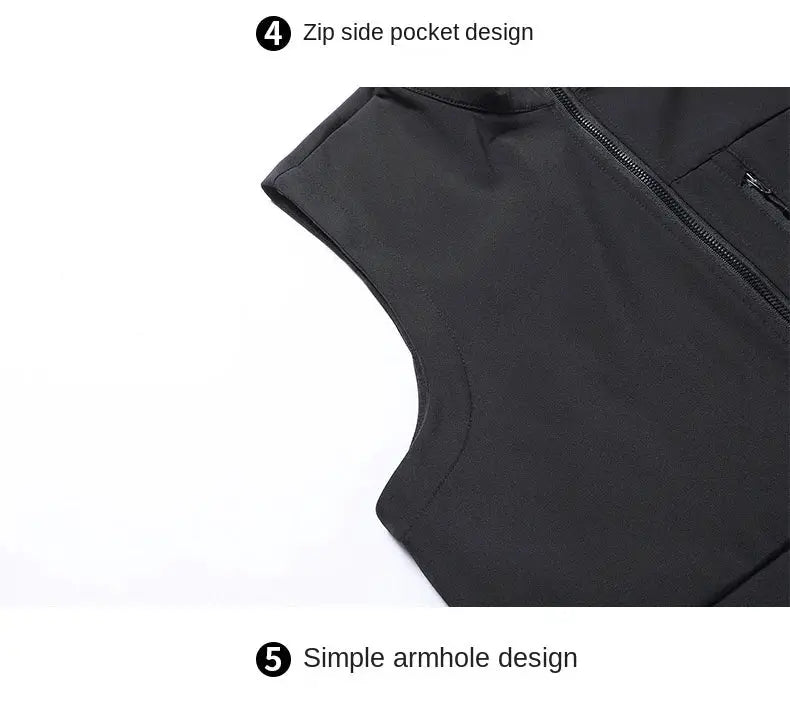 Simples Market black soft-shell vest for men with zip side pockets and windproof sleeveless design