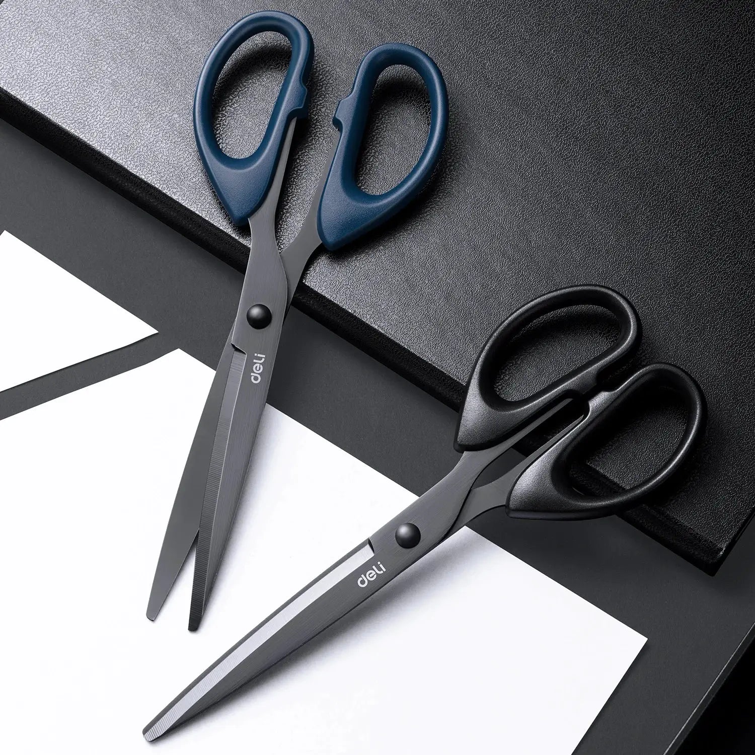 DELI Professional Office Scissors 180mm Heavy Duty Stainless Steel Blade Black Coated For Paper Craft And Cutting