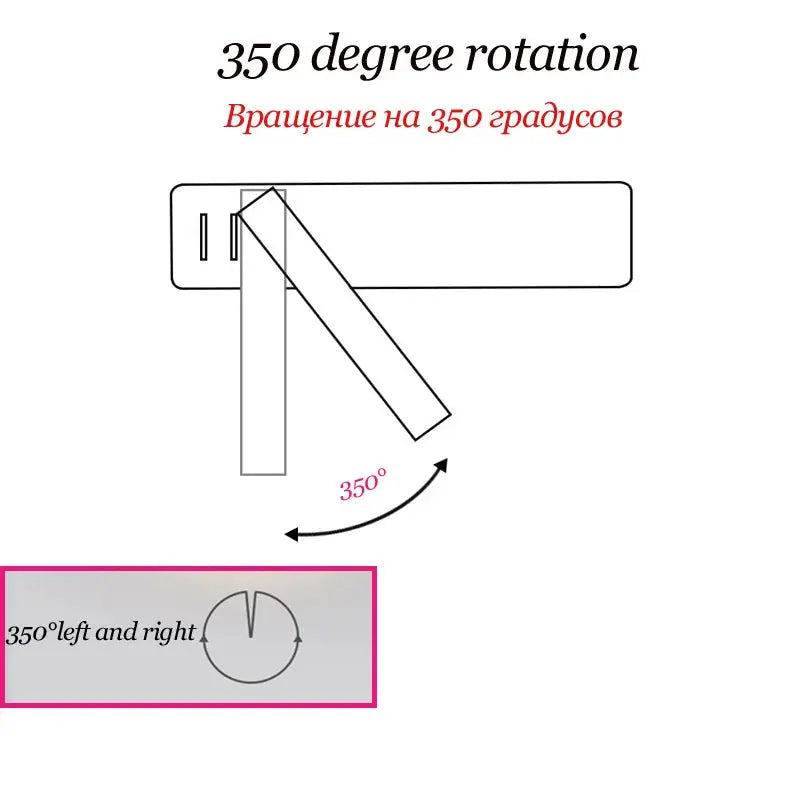 LED wall reading lamp by Simples Market; adjustable arm with 350° rotation, bedside wall sconce