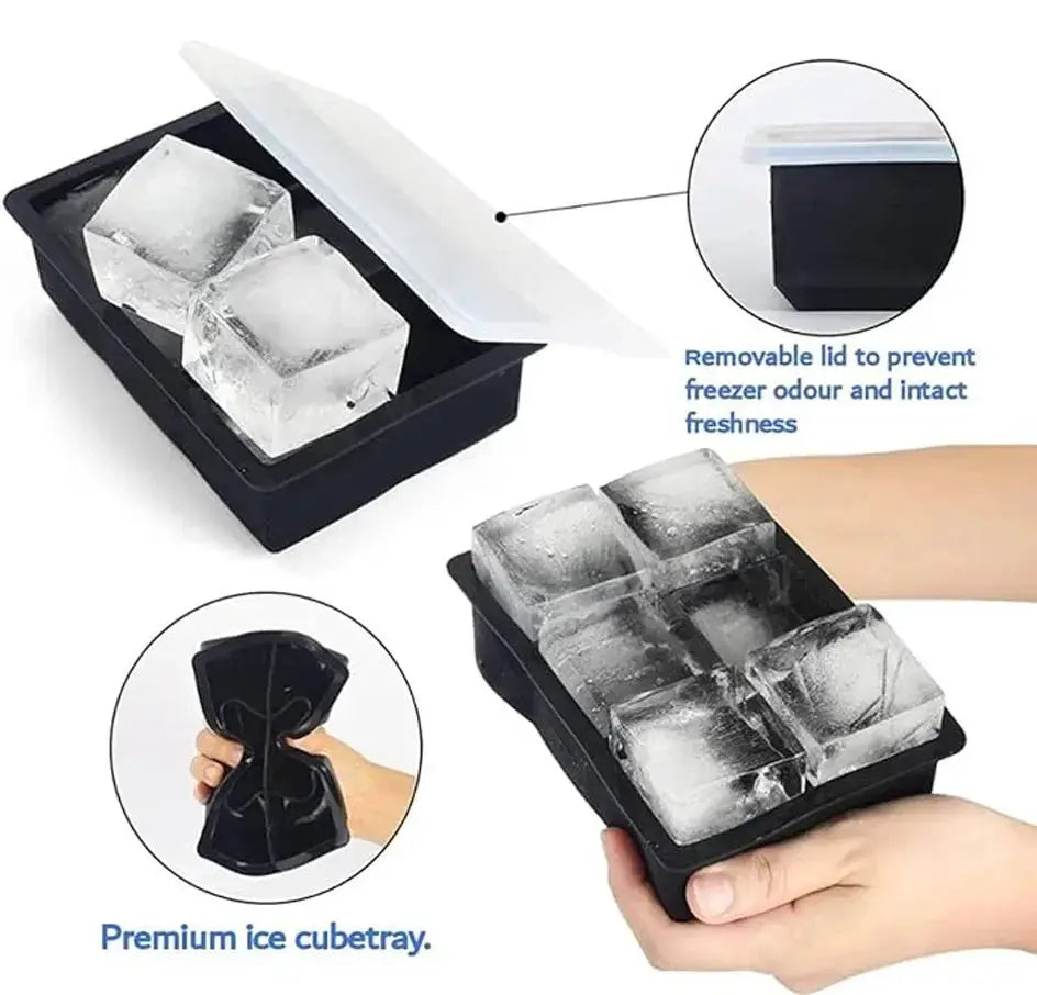 Simples Market silicone ice cube mold, 4/6/8-grid with lid, black square tray for whiskey