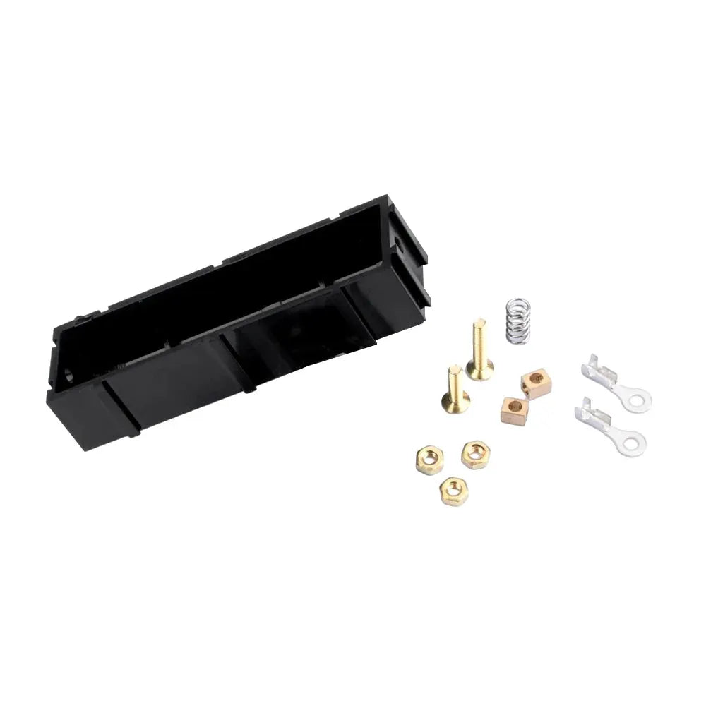 Black battery holder for 18650/21700 cells with solder-free contacts and mounting hardware