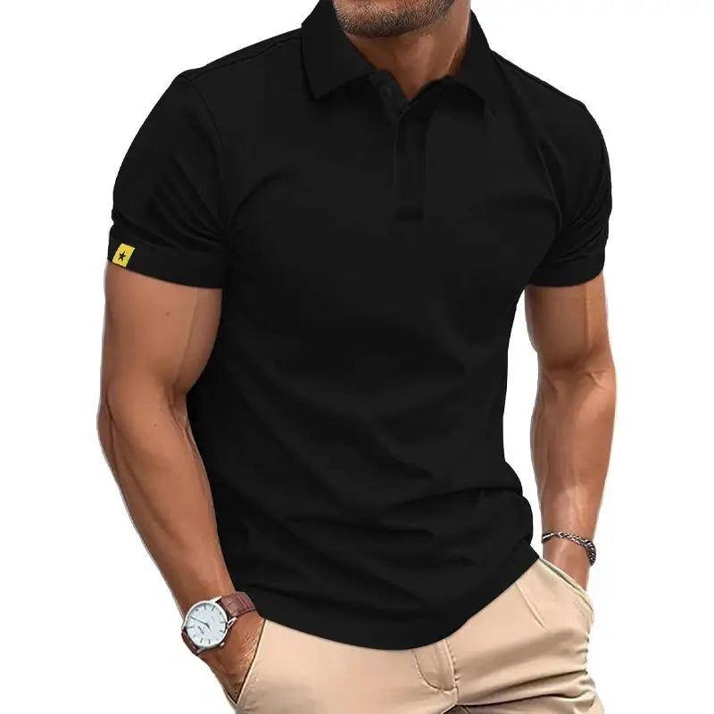 Men's black summer polo shirt, Simples Market, short sleeves, breathable lightweight fabric