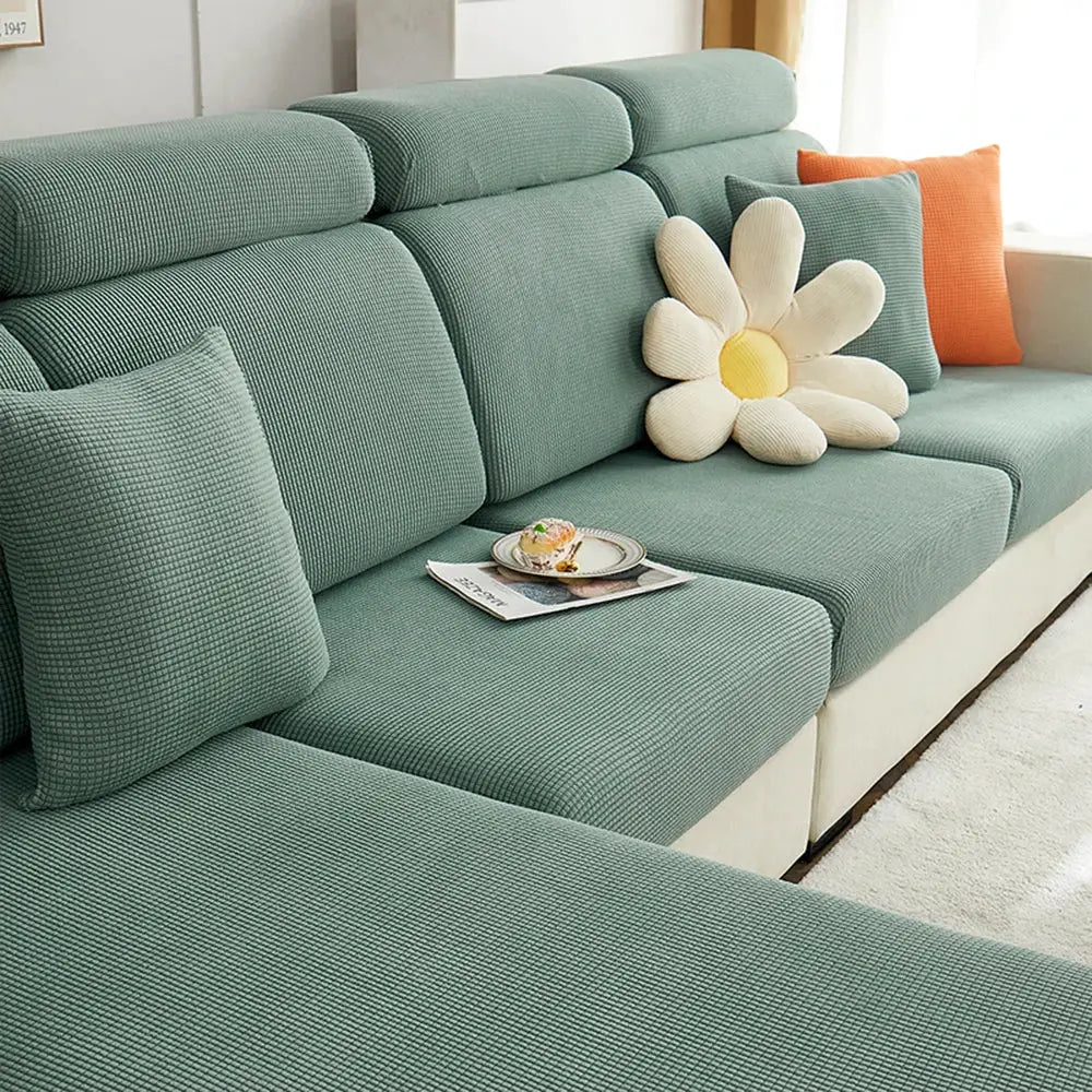 Jacquard polar fleece stretch sofa cover by Simples Market on teal sectional sofa