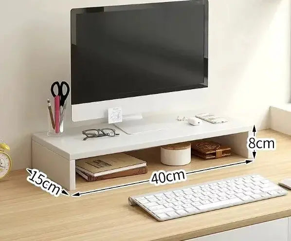 Oak Wood Ergonomic Monitor Stand Elevated Desk Shelf With Underneath Storage For Monitor Keyboard And Accessories