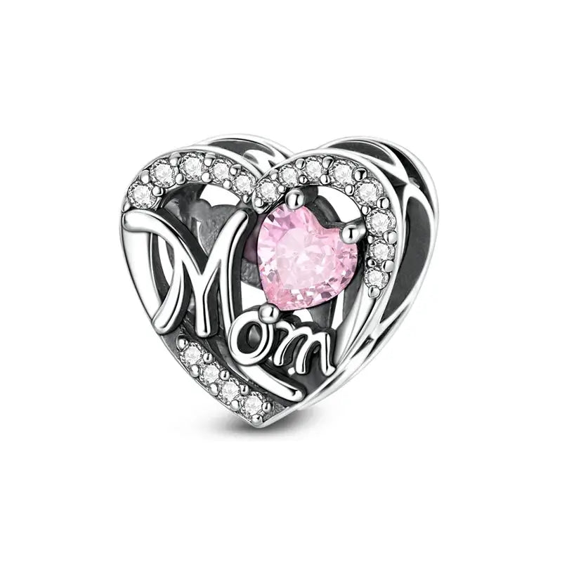 Mother's Day 925 Sterling Silver Heart Charms Beads Dangle For Bracelets Love Mom Jewelry Gift