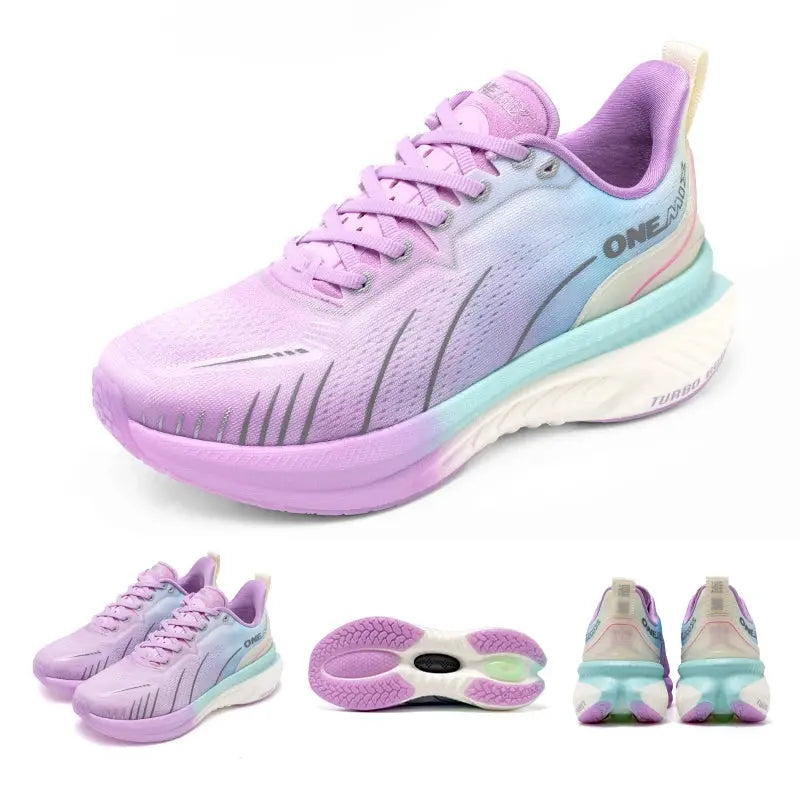ONEMIX road running shoes, pastel pink–blue gradient with air-cushioned sole, Simples Market