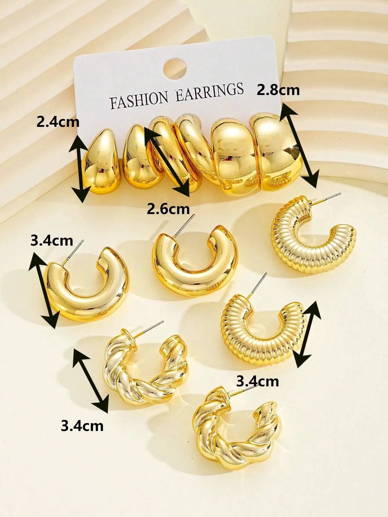 Fashion Classic Twist C Shape Earring Set For Women Tear Drop Gold Color Earrings For Daily Workplace And Party Outfits
