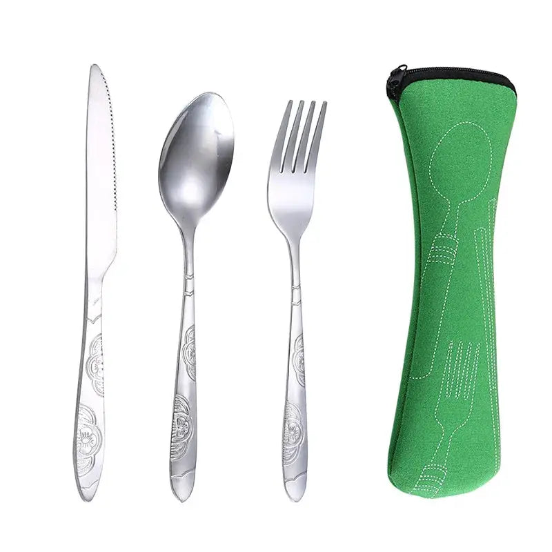 Picnic Set Tableware Washable With Zipper Travel Cutlery Kit Case Portable Pouch Stainless Steel Utensils For Dinner