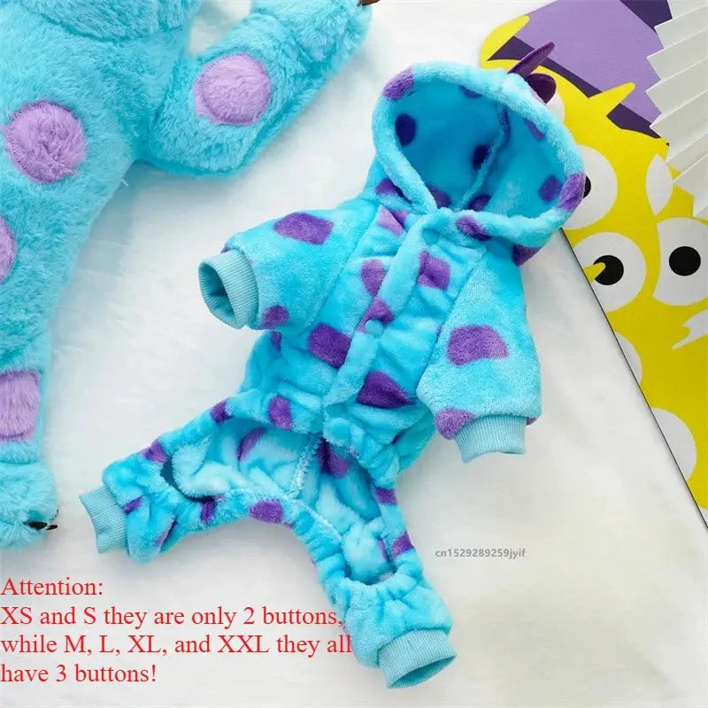 Thickened Warm Blue Dinosaur Hooded Coat for Small to Medium Dogs and Cats Autumn Winter Outerwear
