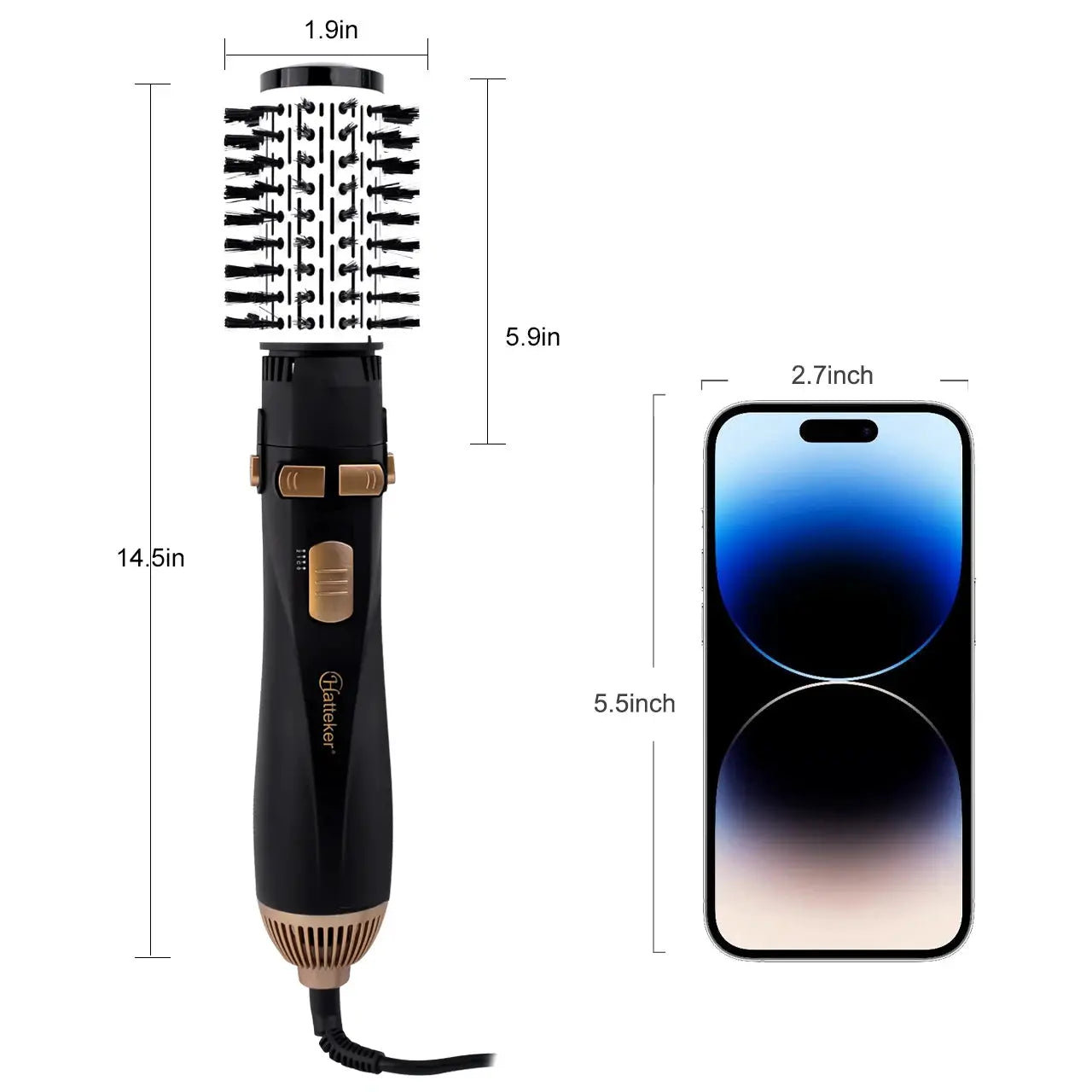 Hatteker EU 4-Head Hot Air Brush in black with bronze controls and 4 interchangeable heads