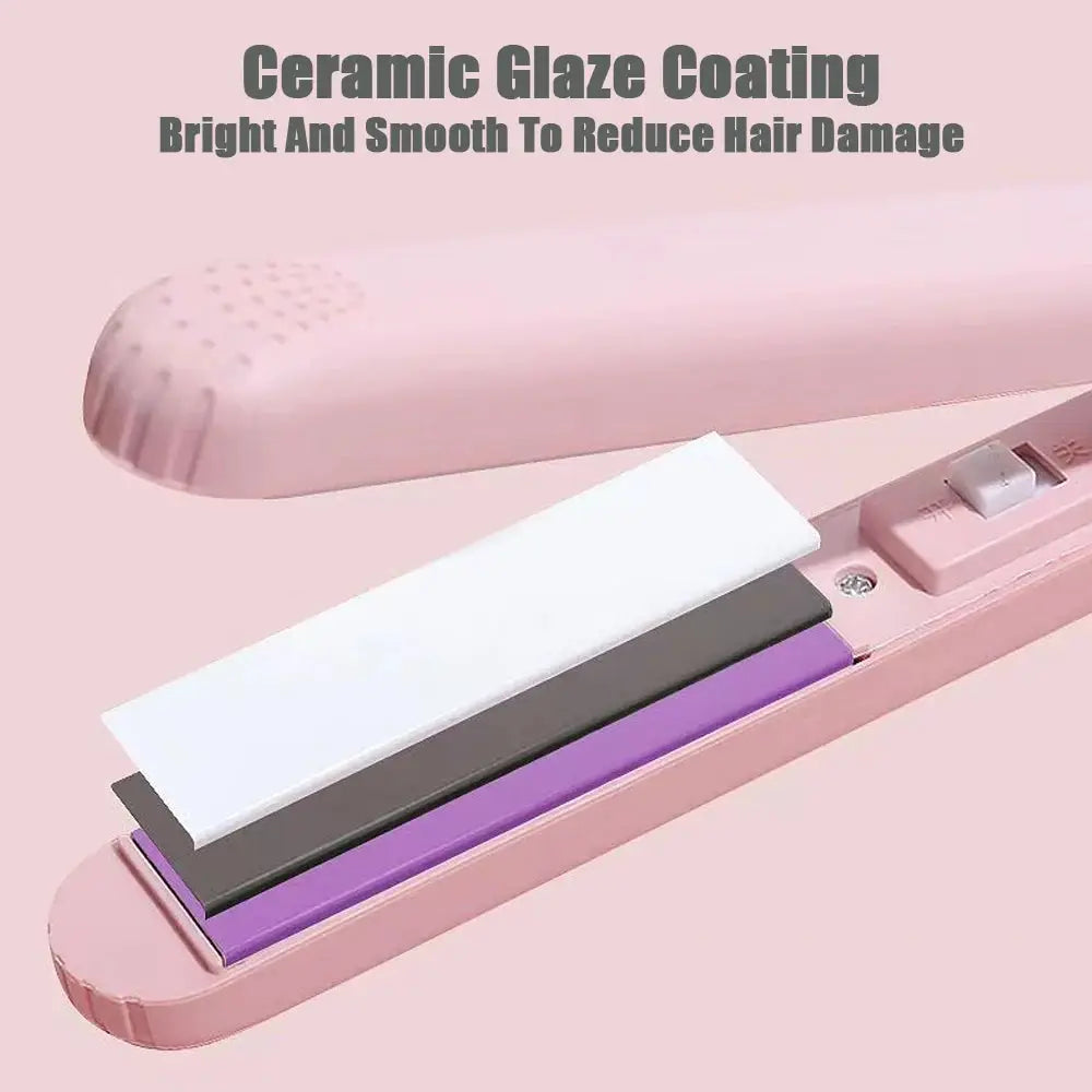 Pink ceramic flat iron hair straightener with floating plates.