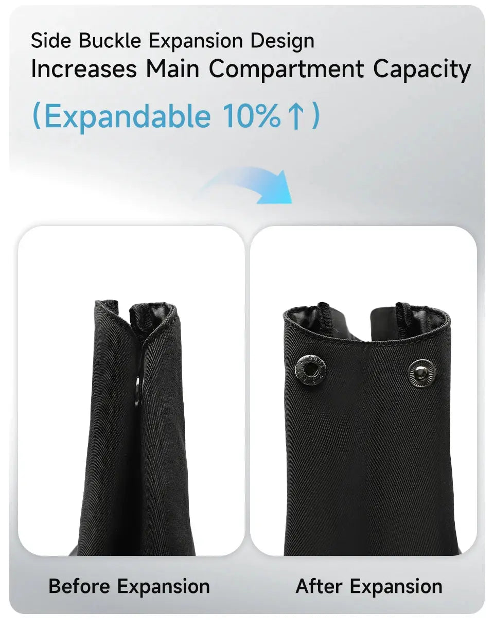 Tigernu travel backpack, black TPU waterproof, expandable side-buckle design increases main compartment capacity by 10%