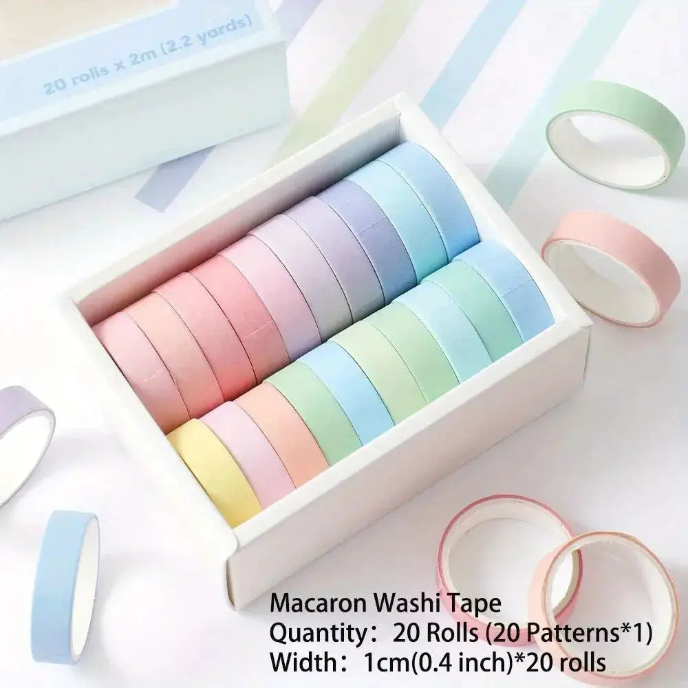 Macaron Washi Tape Set by Simples Market — 20 pastel rolls, 1cm (0.4in) wide, 2m each