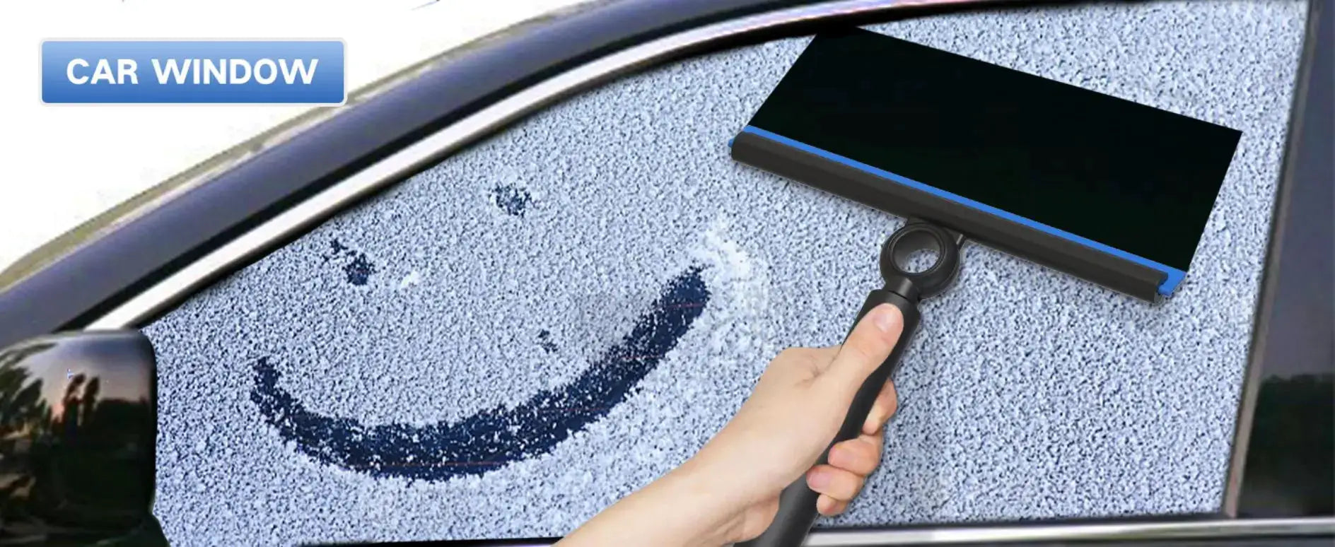 Shower squeegee for glass with telescopic handle and blue-edged black blade