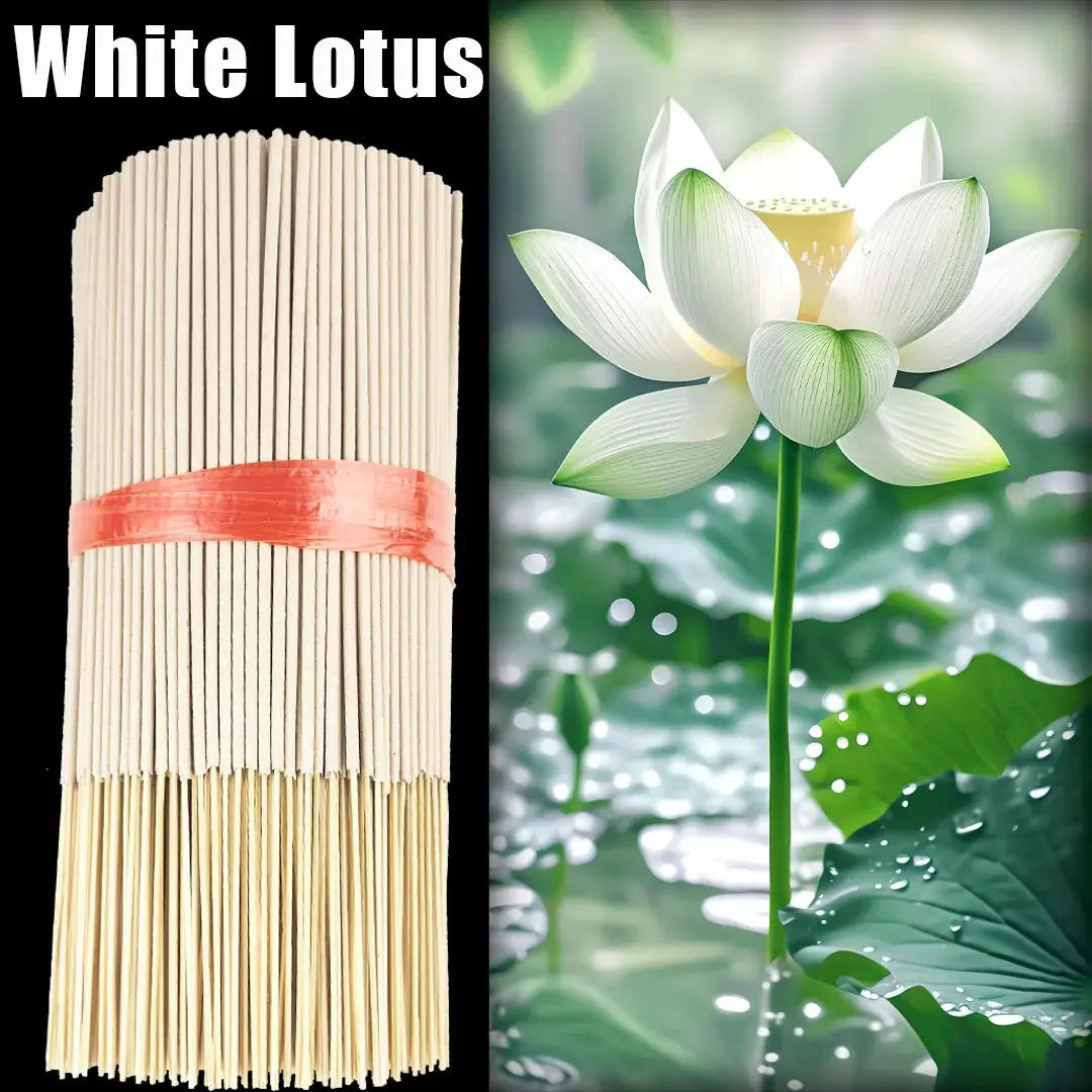White Lotus Incense Sticks 8.7 Inch Bamboo Core Off White Natural Materials Lotus Scent Pack Sizes 20 100 222 410