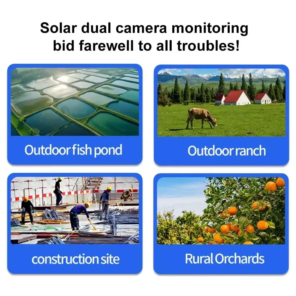 V380 Pro 12MP Solar WIFI IP Camera outdoor two-lens PTZ by Simples Market collage of four scenes