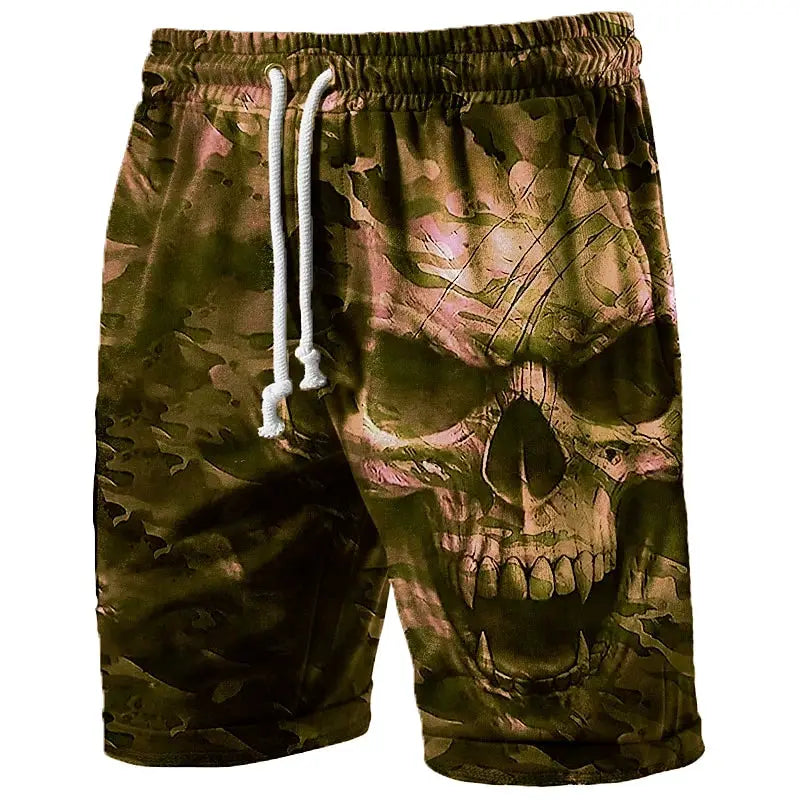 Simples Market skull graphic beach shorts for men, camouflage print, breathable swim trunks