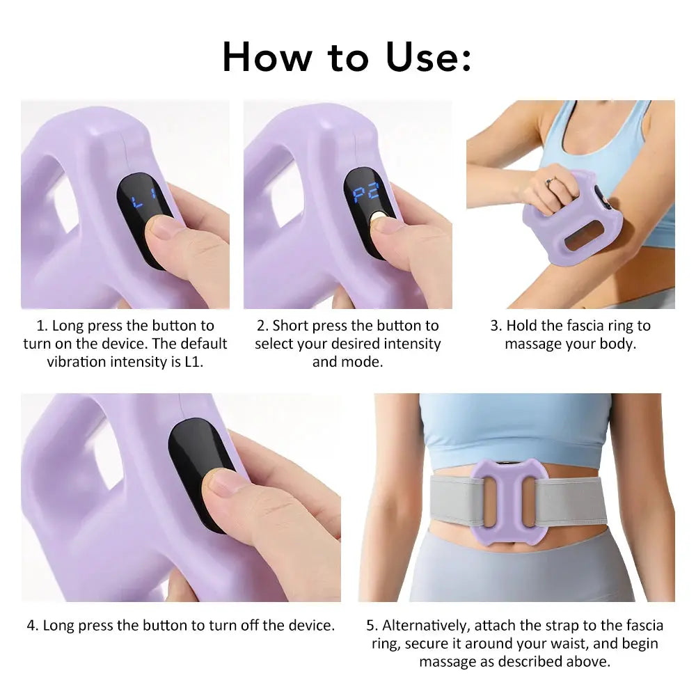 Portable vibration dual-ring fascia massager with belt, purple, by Simples Market