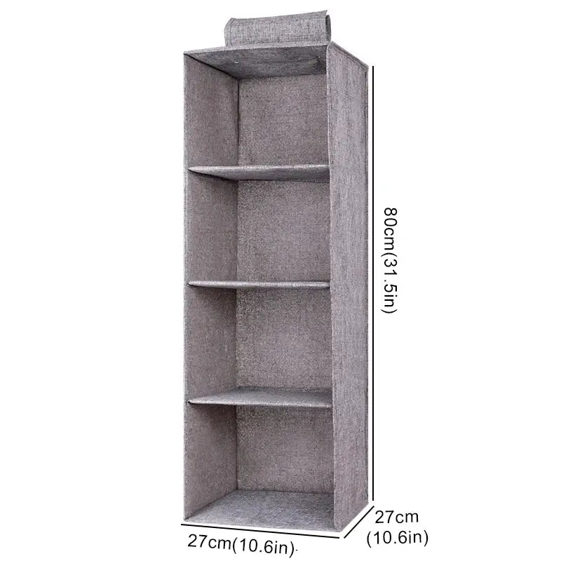 Simples Market cotton-linen hanging wardrobe organizer with four gray shelves