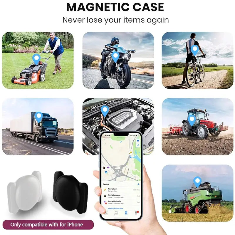 4-pack iOS GPS Find My smart tags with magnetic silicone shell by Simples Market for skateboard and car