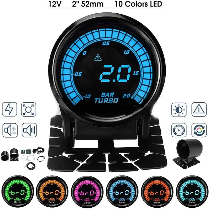 52mm multi-function car gauge from Simples Market with 10-color LED display.