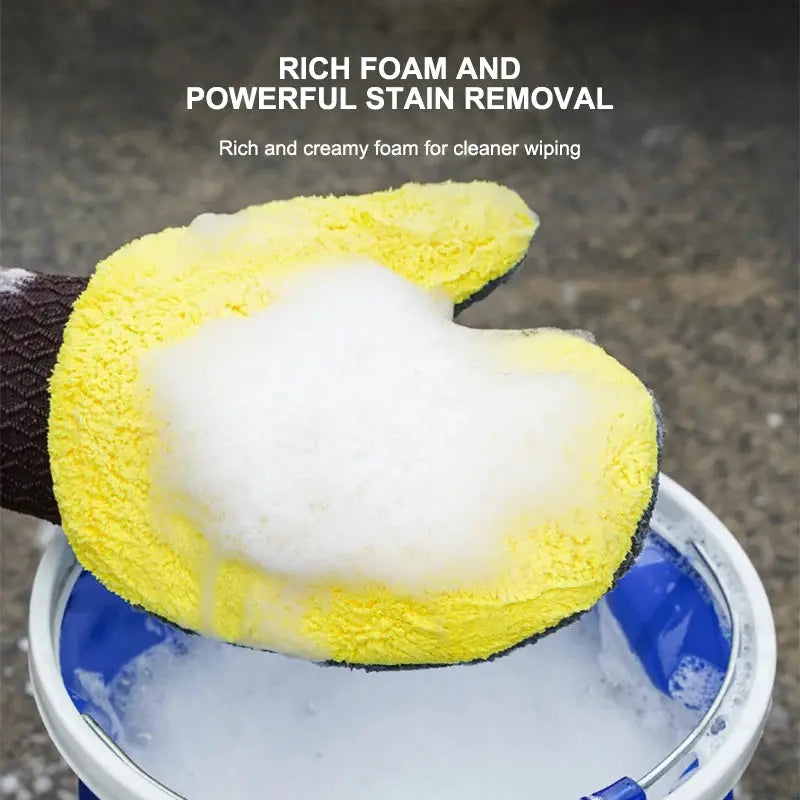 SEAMETAL microfiber car washing glove, double-faced yellow coral fleece with foam, Simples Market.