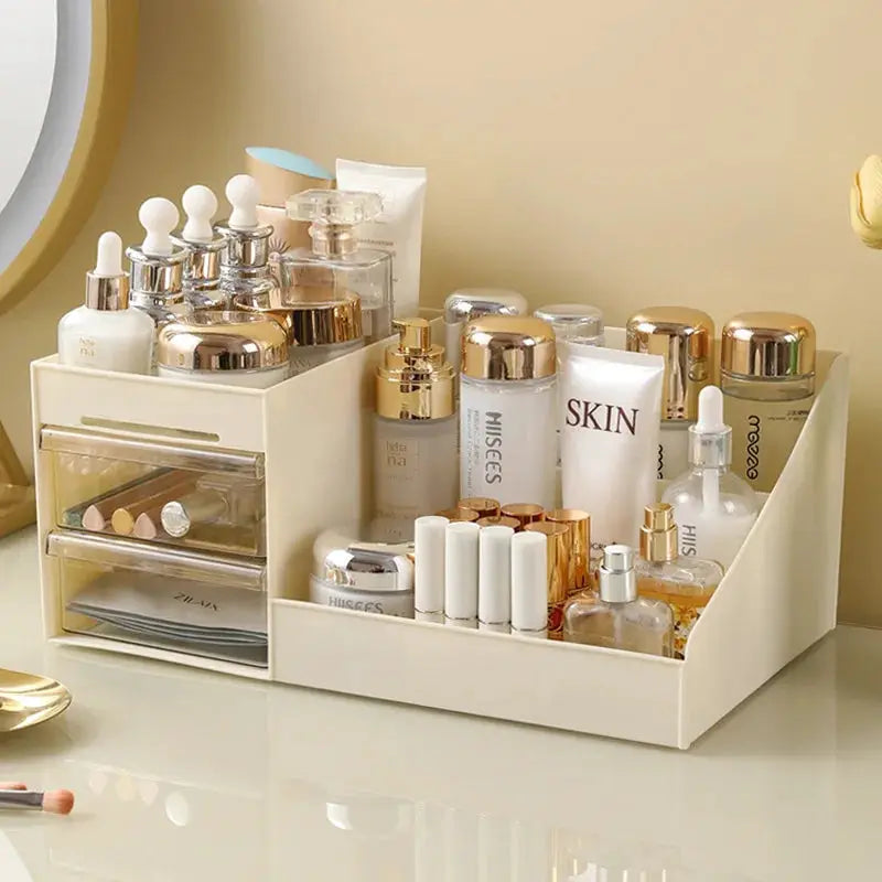 NovaCasa Transparent Drawer Makeup Box for Dorms, Clear View Cosmetic Organizer for Desk and Dressing Table