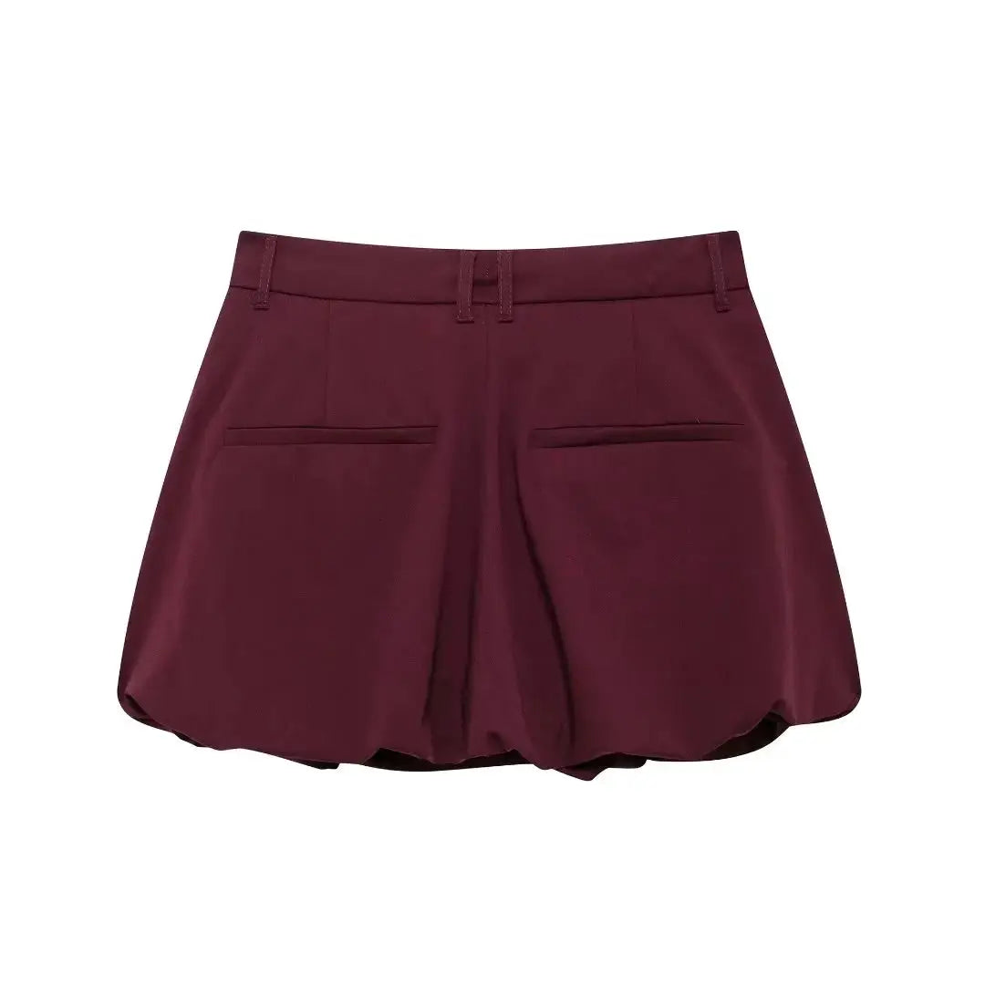 Casual Women Two Piece Set Lace Up Jacket Lantern Sleeve Mini Skirt