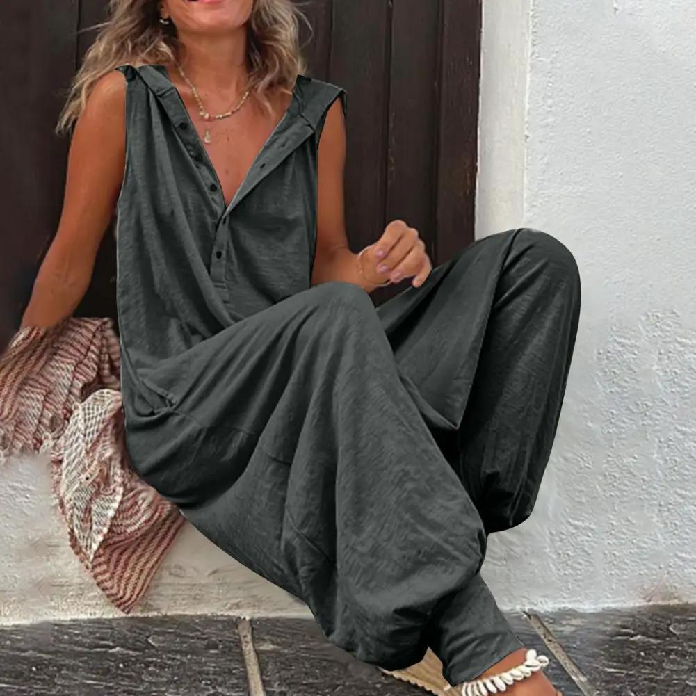 Women's cotton overalls, charcoal gray, wide-leg boho-style, Simples Market