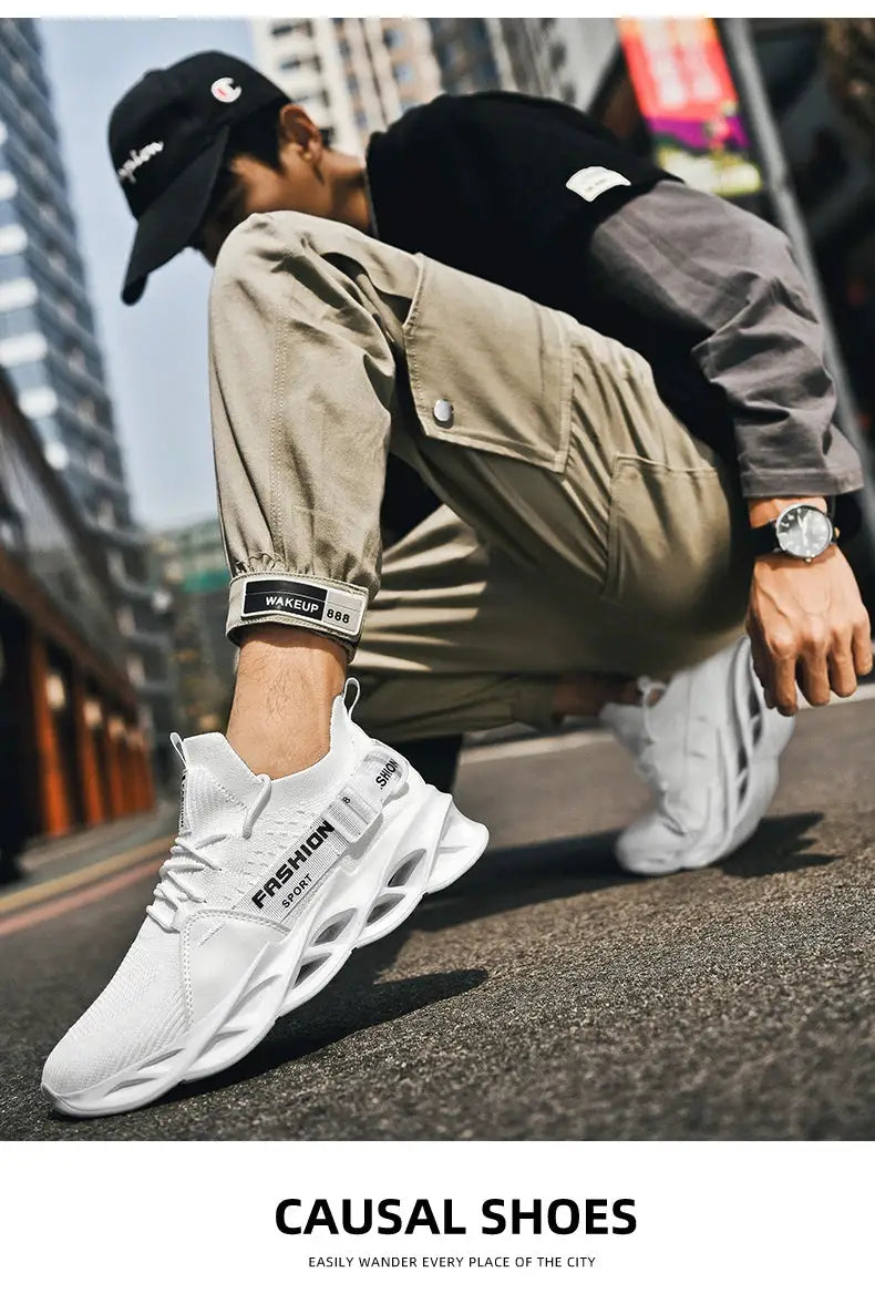 White mesh sneakers with thick sole for casual unisex athletic wear