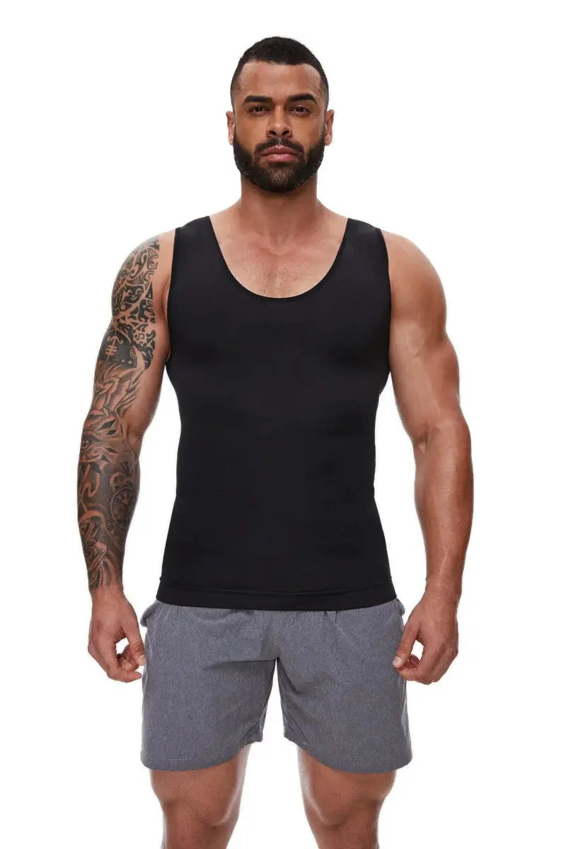 Men's black compression shirt with tummy-control shapewear