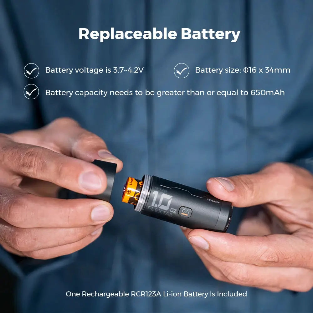 FLEXTAIL ZERO PUMP portable camping air inflator with orange battery visible and dark gray body.