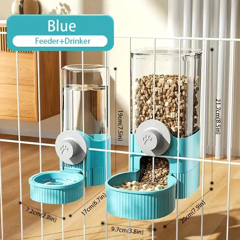 Simples Market blue hanging automatic pet feeder and water dispenser set with dual containers and bowls