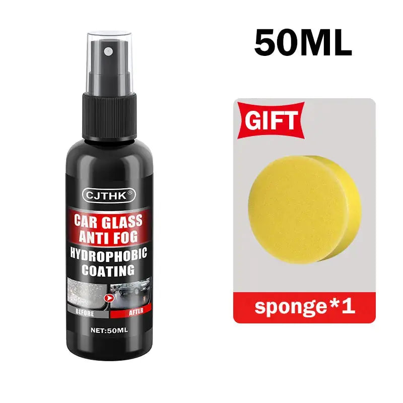 Car glass anti-fog hydrophobic coating spray by CJTHK, black 50ml bottle; includes 1 gift yellow sponge