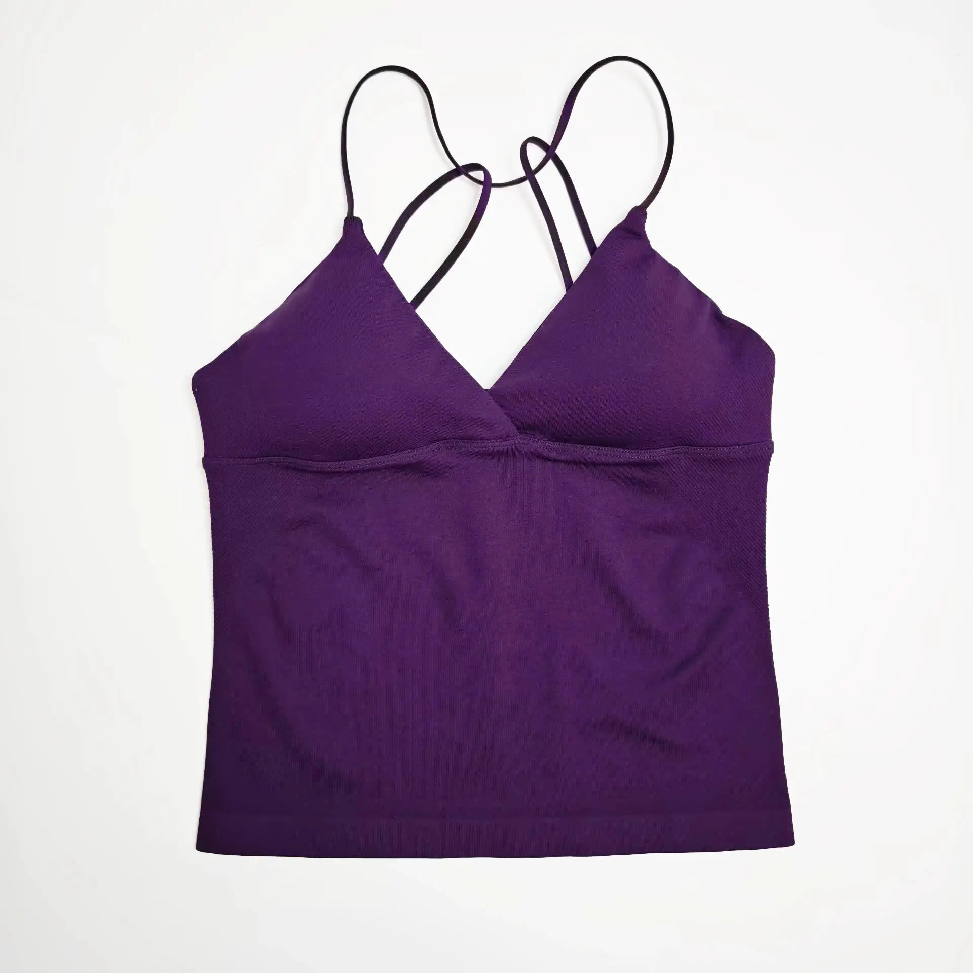 NCLAGEN Vision Twist Front Longline Top purple seamless gym tank with thin straps