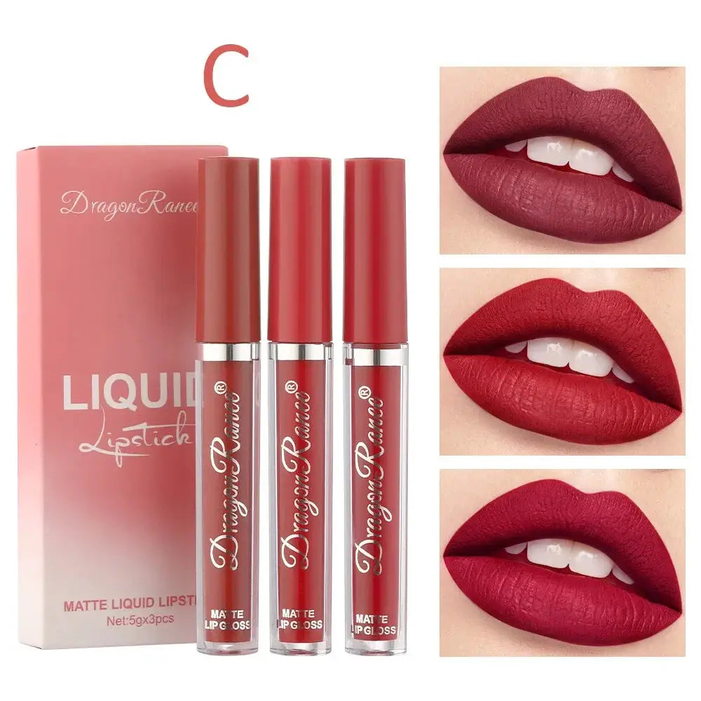 Korean Beauty 3 Piece Liquid Lipstick Set Long Lasting Matte Waterproof Formula Collection