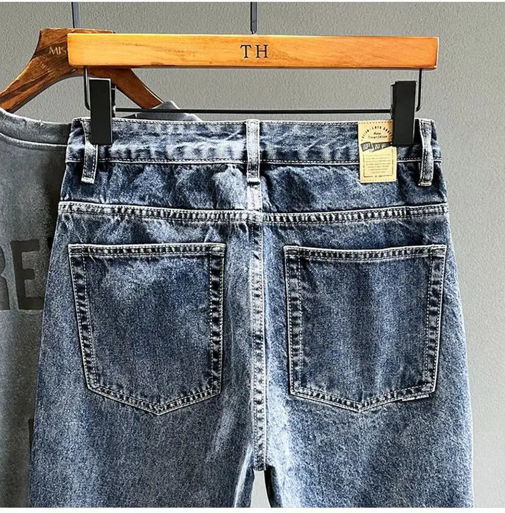 Denim jeans, Simples Market, Korean vintage loose tapered, blue with back pockets.
