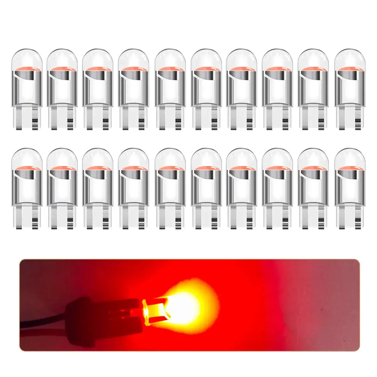24-pack transparent LED COB T10 W5W car bulbs, 12V, white/blue/yellow/red/pink/ice blue