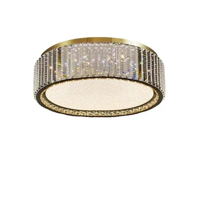 Simples Market light luxury crystal ceiling lamp with gold frame and crystal strands for living/dining room.