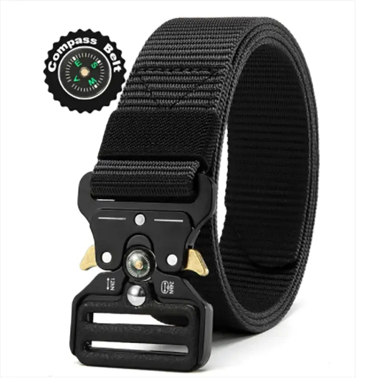 Unisex Outdoor Compass Belt With Integrated Compass Durable Canvas Nylon Belt For Sports Casual And Tactical Use