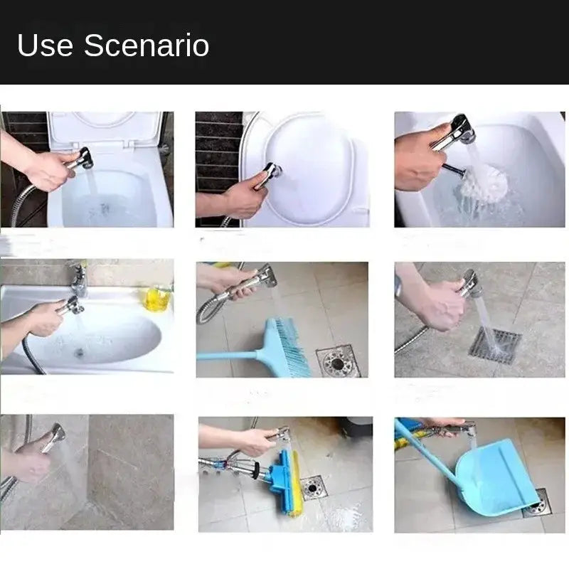 Flexible Spring Handheld Bidet Sprayer with metal head and flexible hose for toilet cleaning