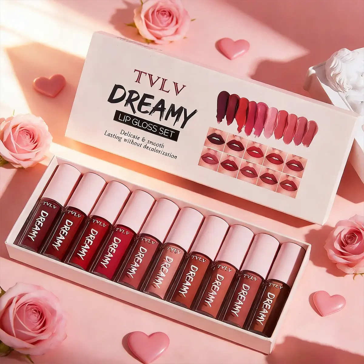LumiLuxe Velvet Kiss 10 Piece Lip Gloss Lipstick Set Waterproof Long Lasting Moisturizing Valentines Day Gift