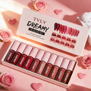 LumiLuxe Velvet Kiss 10 Piece Lip Gloss Lipstick Set Waterproof Long Lasting Moisturizing Valentines Day Gift