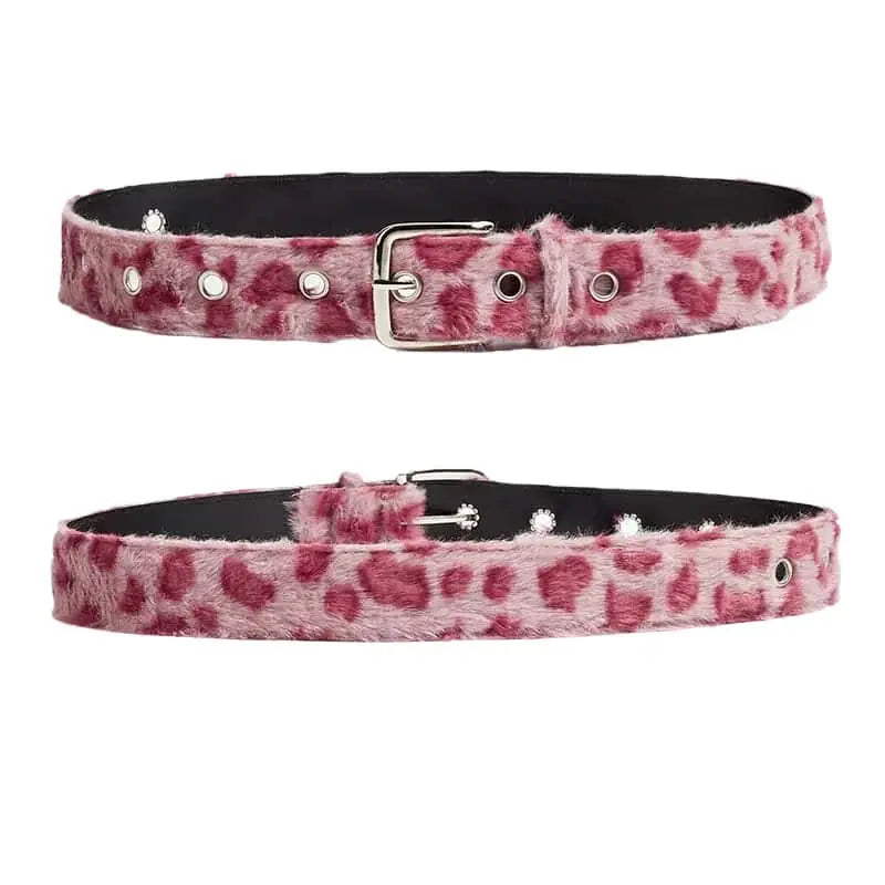 Pink Plush Womens Belt Y2K Fashion Accessory With Soft PU Material And Cartoon Stripe Pattern Buckle