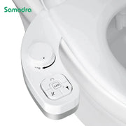 SAMODRA non-electric bidet attachment with dual self-cleaning nozzles for frontal and rear wash, white