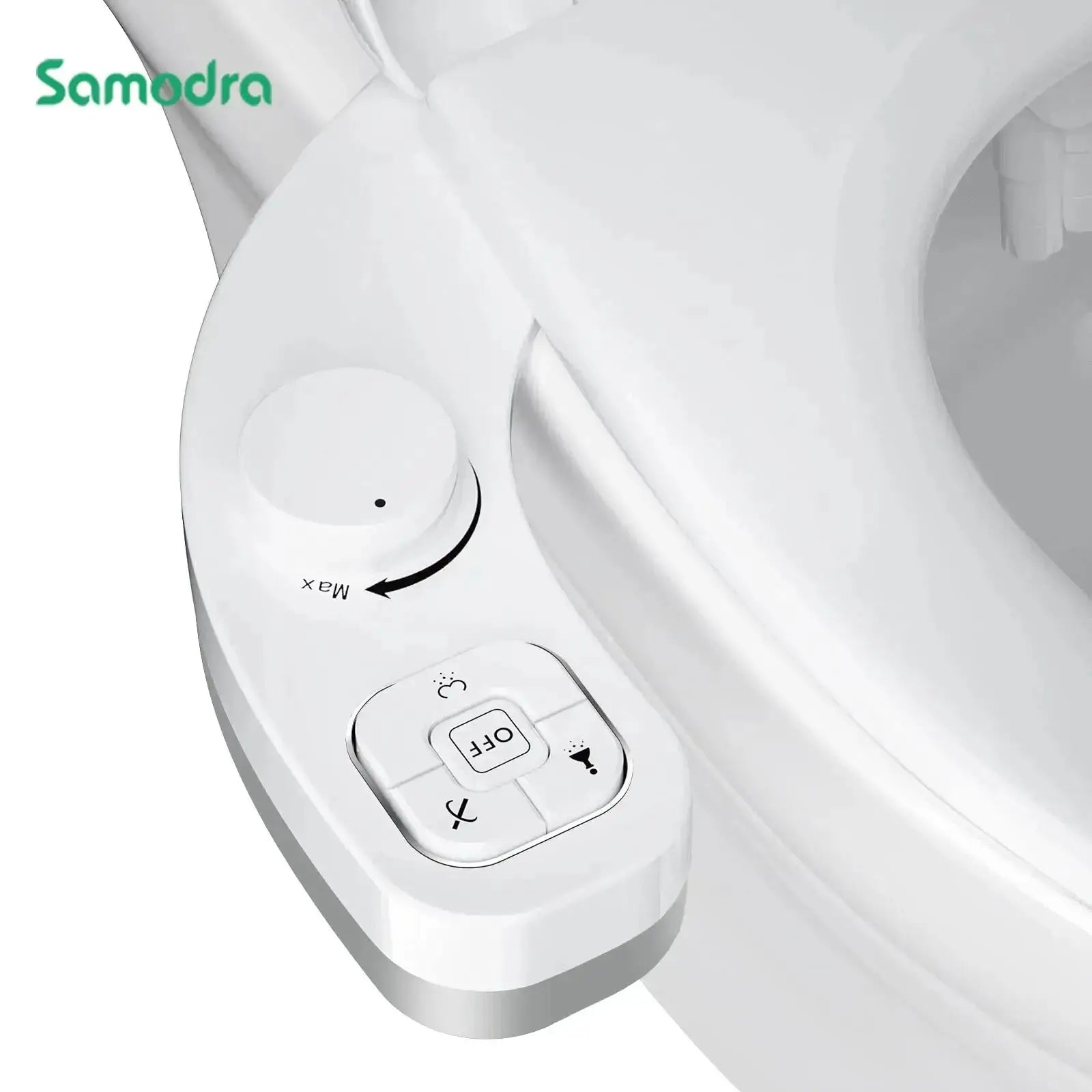 SAMODRA non-electric bidet attachment with dual self-cleaning nozzles for frontal and rear wash, white