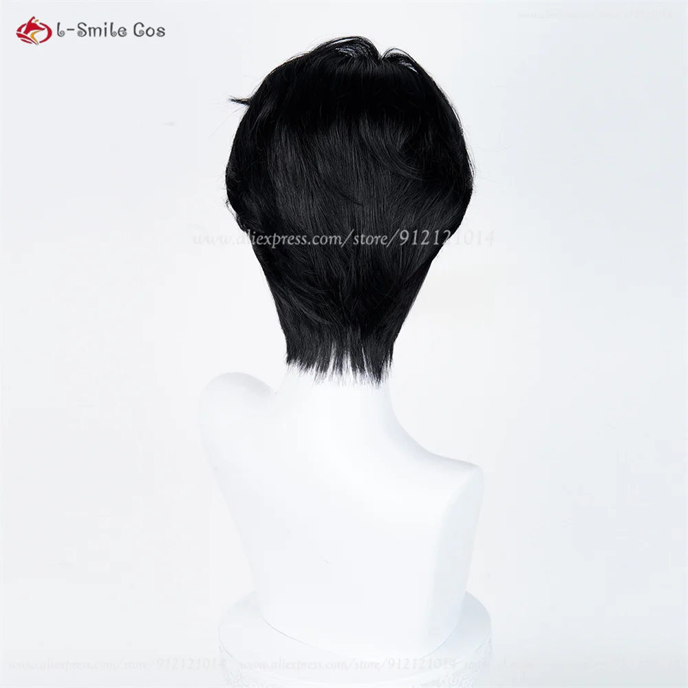 Anime cosplay wig, black short style, heat-resistant synthetic hair