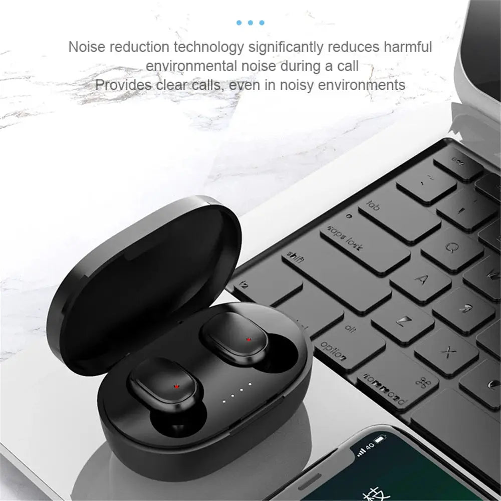 Simples Market A6S wireless Bluetooth earphones in a black charging case with LED indicators