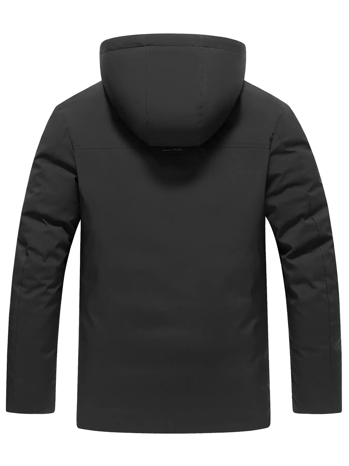 Men's black hooded cotton jacket, outdoor outerwear for warmth