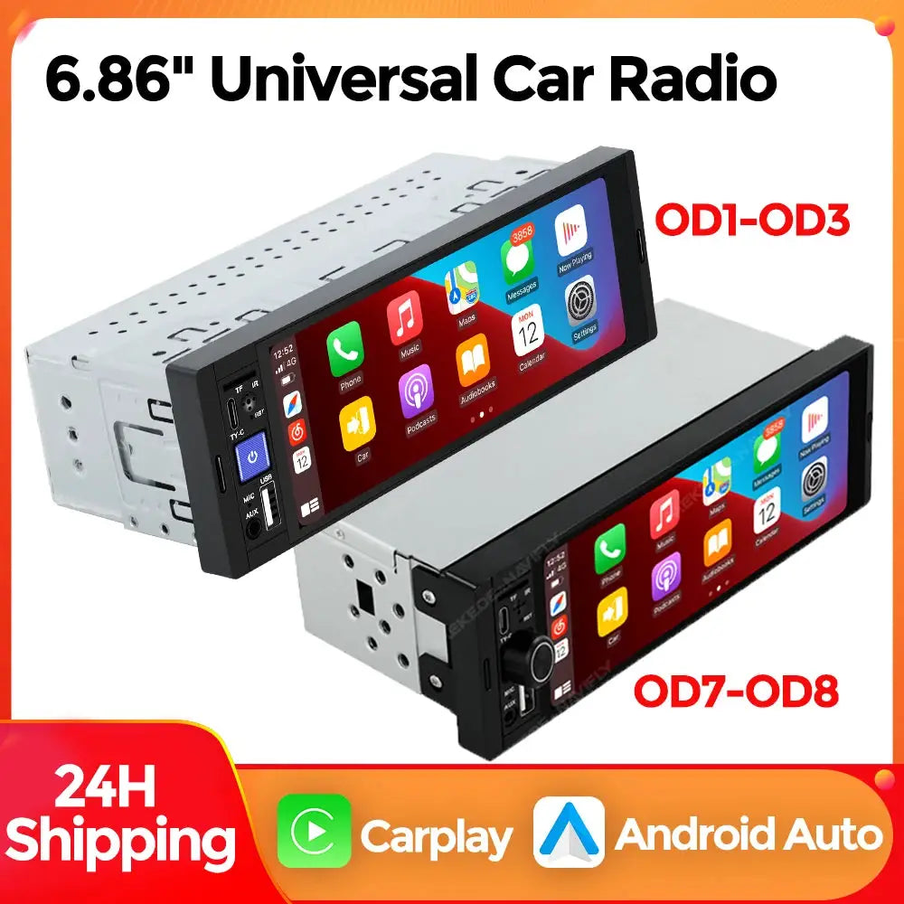 Simples Market MEKEDE 6.86-inch 1Din CarPlay Android Auto car radio with Bluetooth USB-C